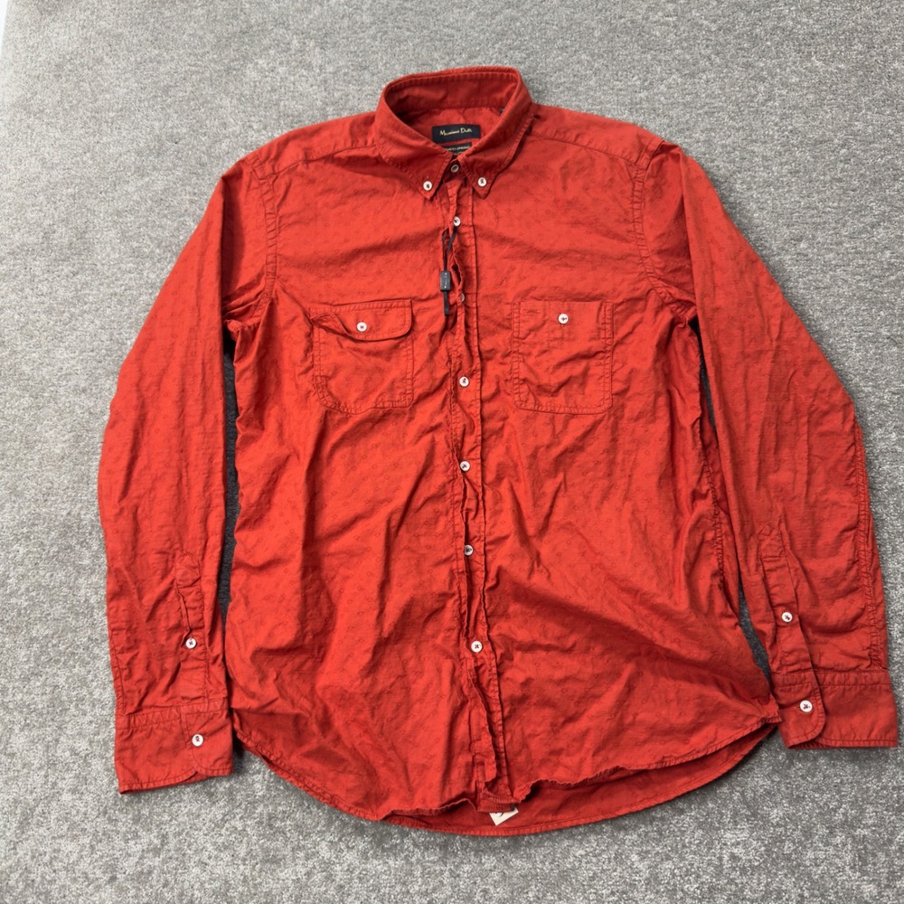 Massimo Dutti Button Down Shirt Mens Size L Burnt Orange Dobby Texture Slim‎ Fit